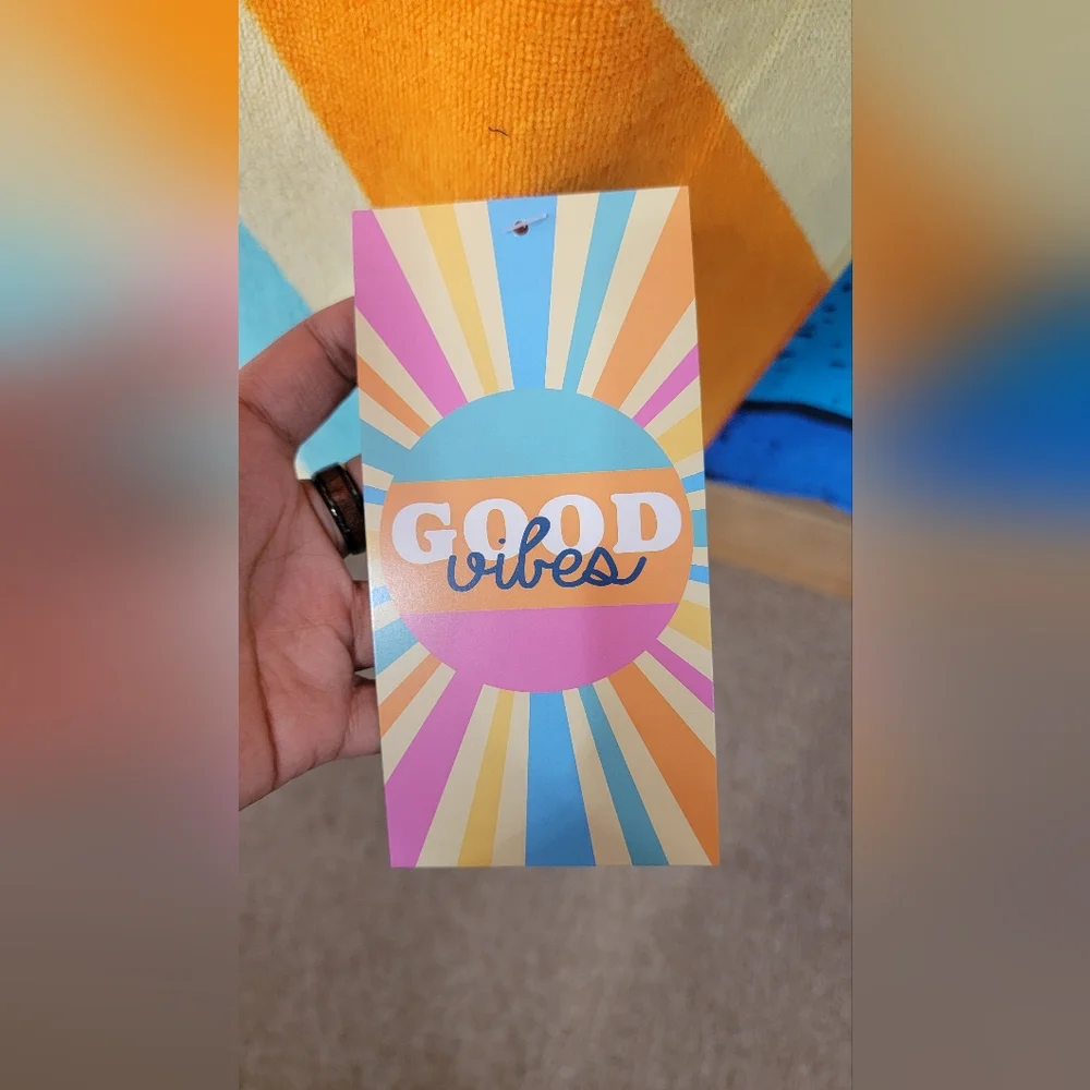 Summer Deal🏷 Cotton Colorful Graphic Good Vibes Text Beach Towel